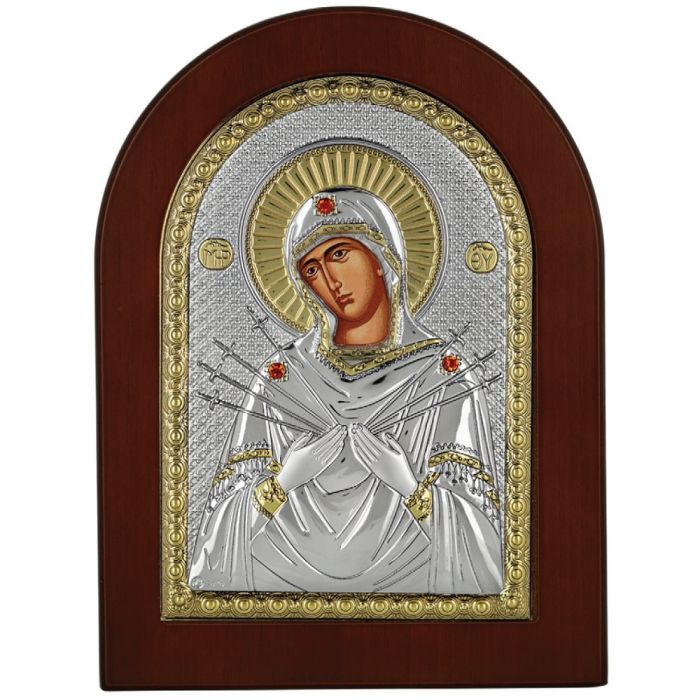 Panagia Heptaspathi (7) silver orthodox icon MA-E1114BX 